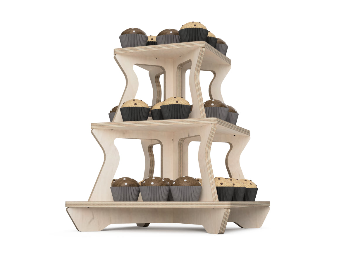 Rendered view of 3-level cupcake stand layout from DXF file