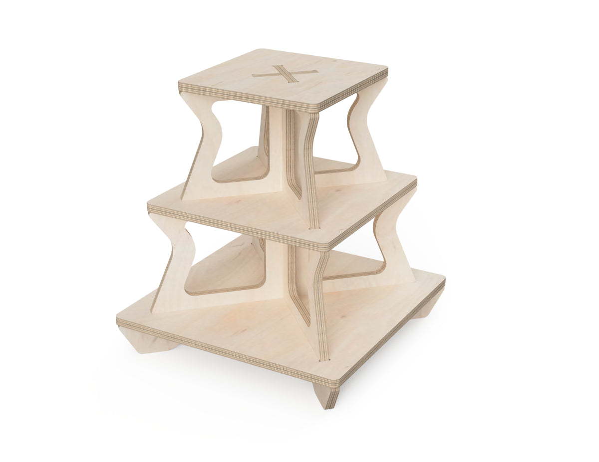 3-Level Cupcake Stand DXF file rendered from angled view for CNC cutting