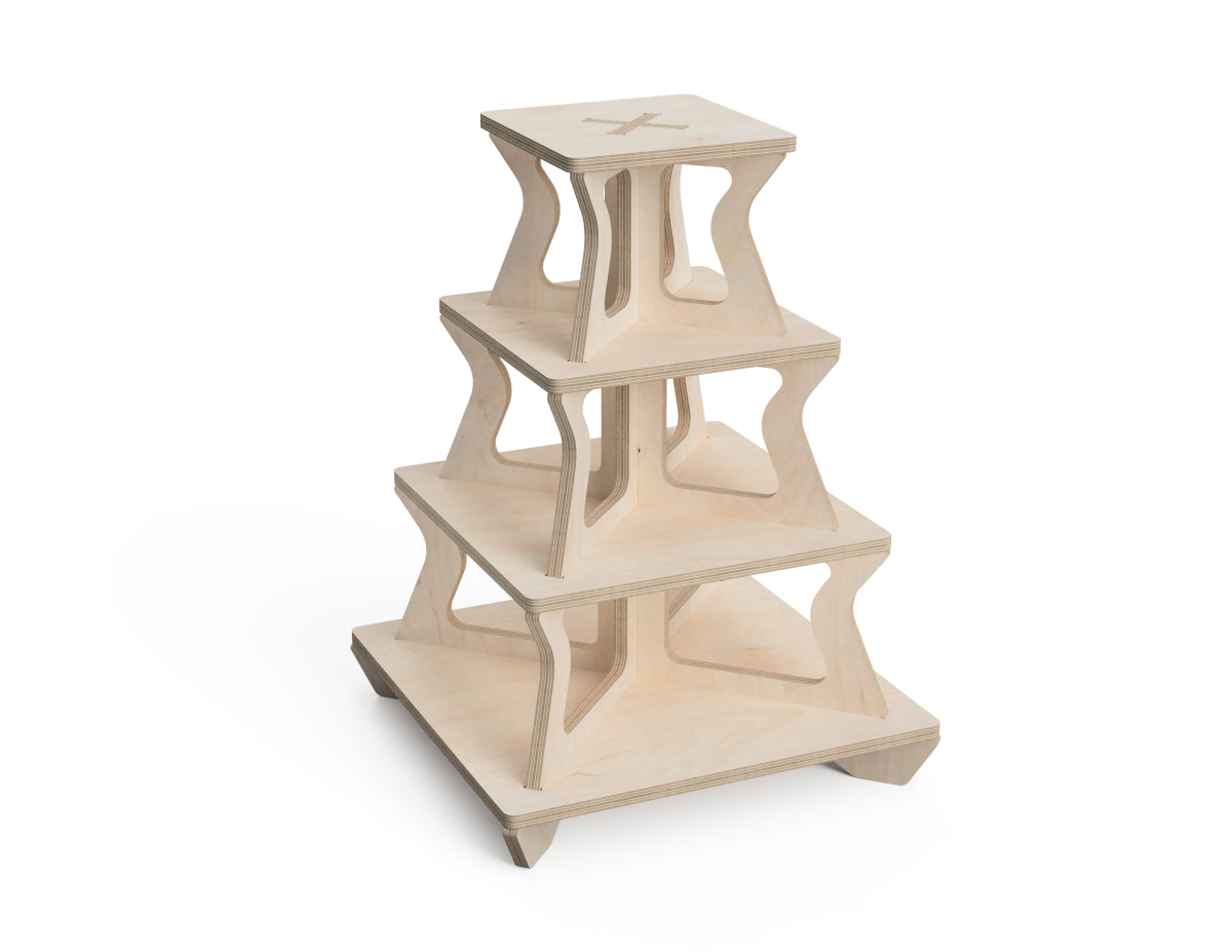 4-Level Cupcake Stand DXF file rendered from angled view for CNC cutting