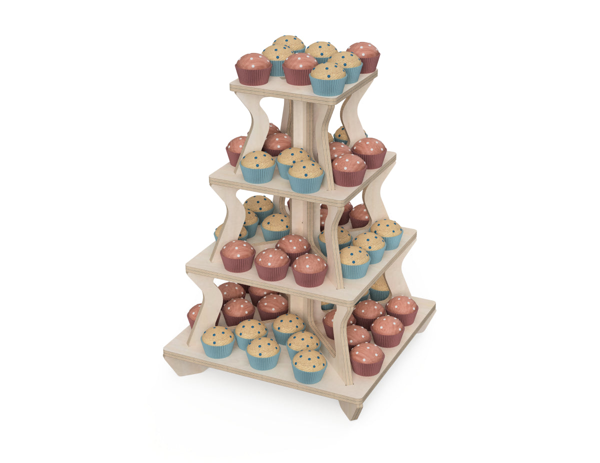 Rendered view of 4-level cupcake stand layout from DXF file