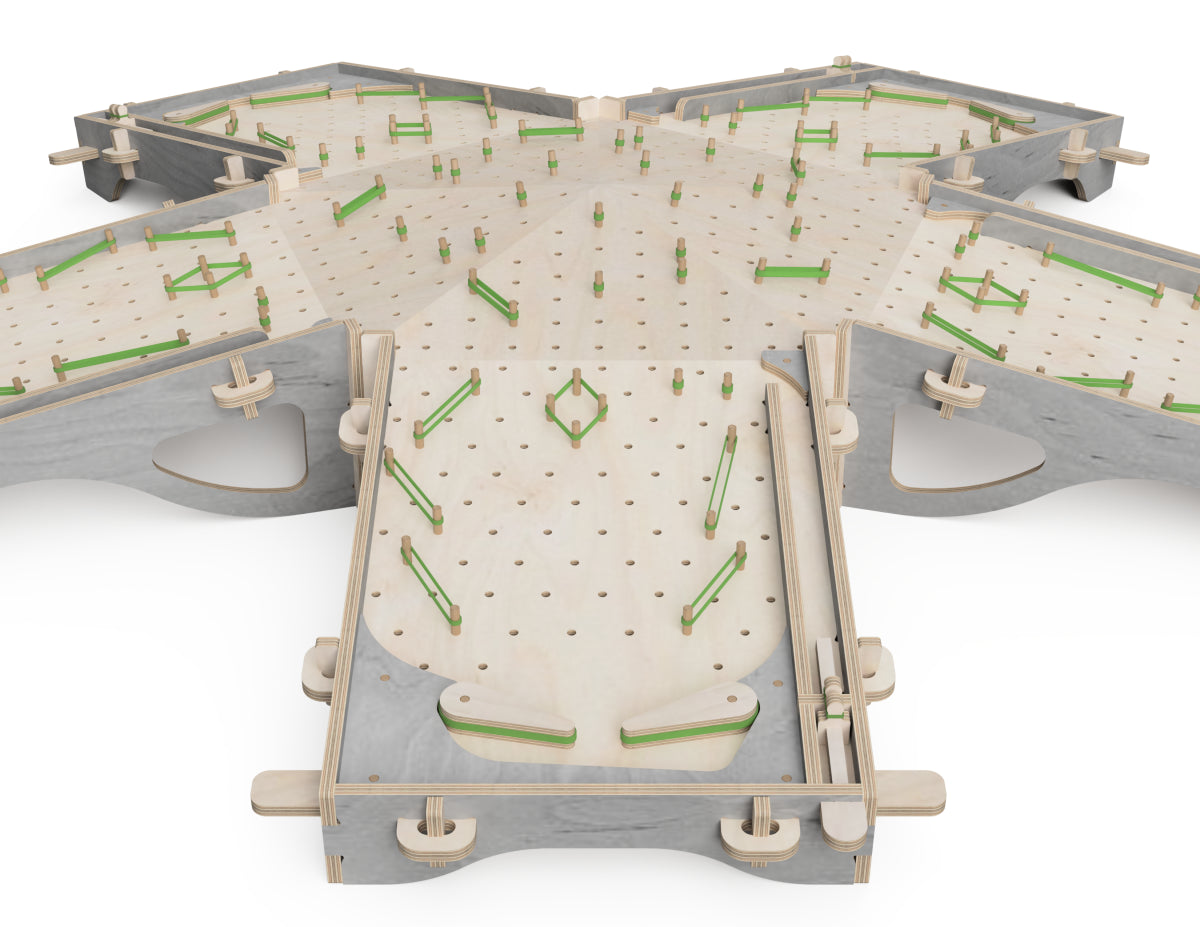 Rendered view of 5 player extension for simple pinball table dxf files layout from DXF file