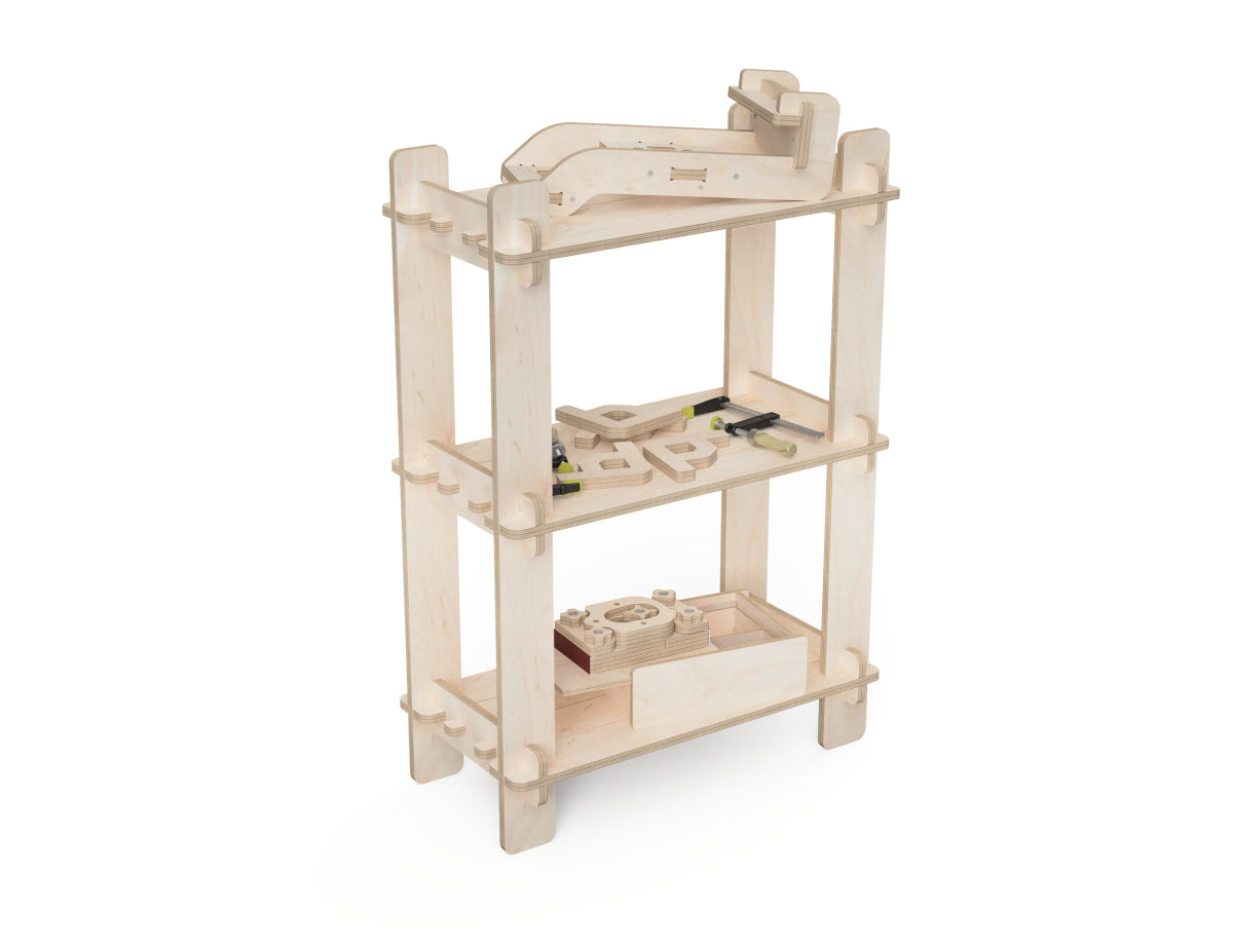 CNC-cut Japandi style plywood shelf made using Kumo Shelf DXF files