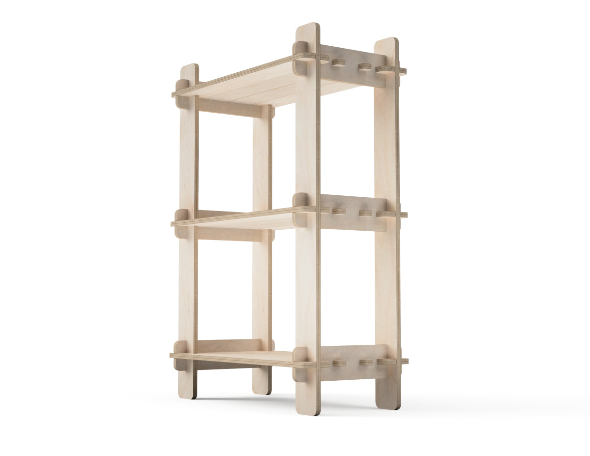 Downloadable DXF files for CNC-cut Japandi flat-pack shelf design Aribabox