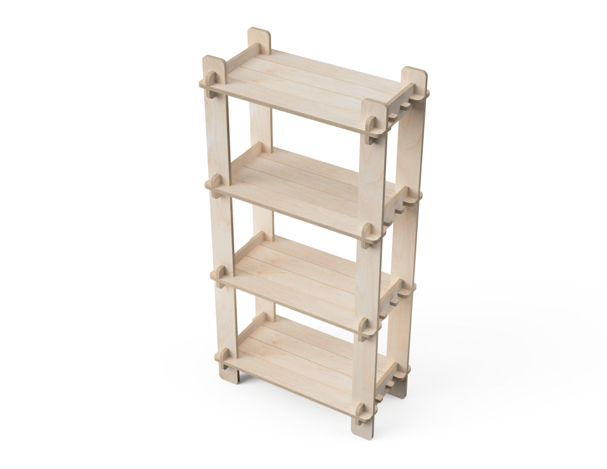 CNC-cut large wooden shelf with clever joinery from digital DXF plans