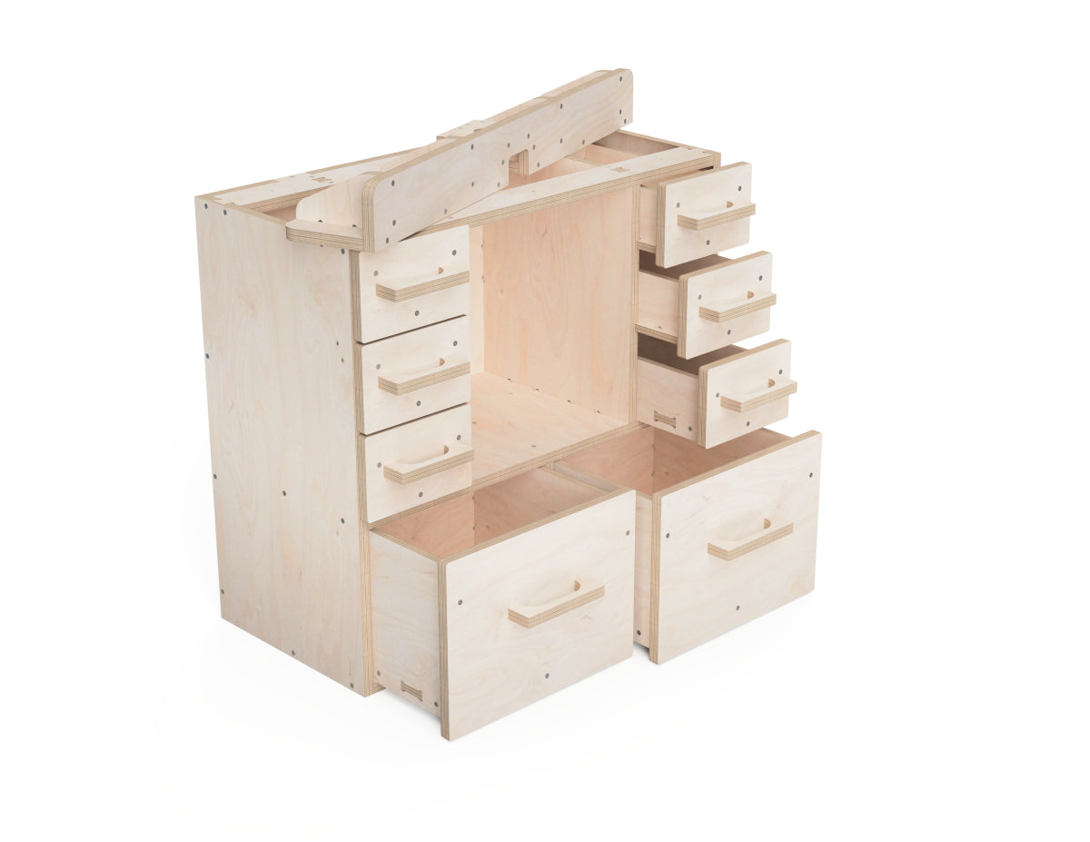 Modular workbench router table attachment with CNC-cut drawers - modular CNC Workbench attachment