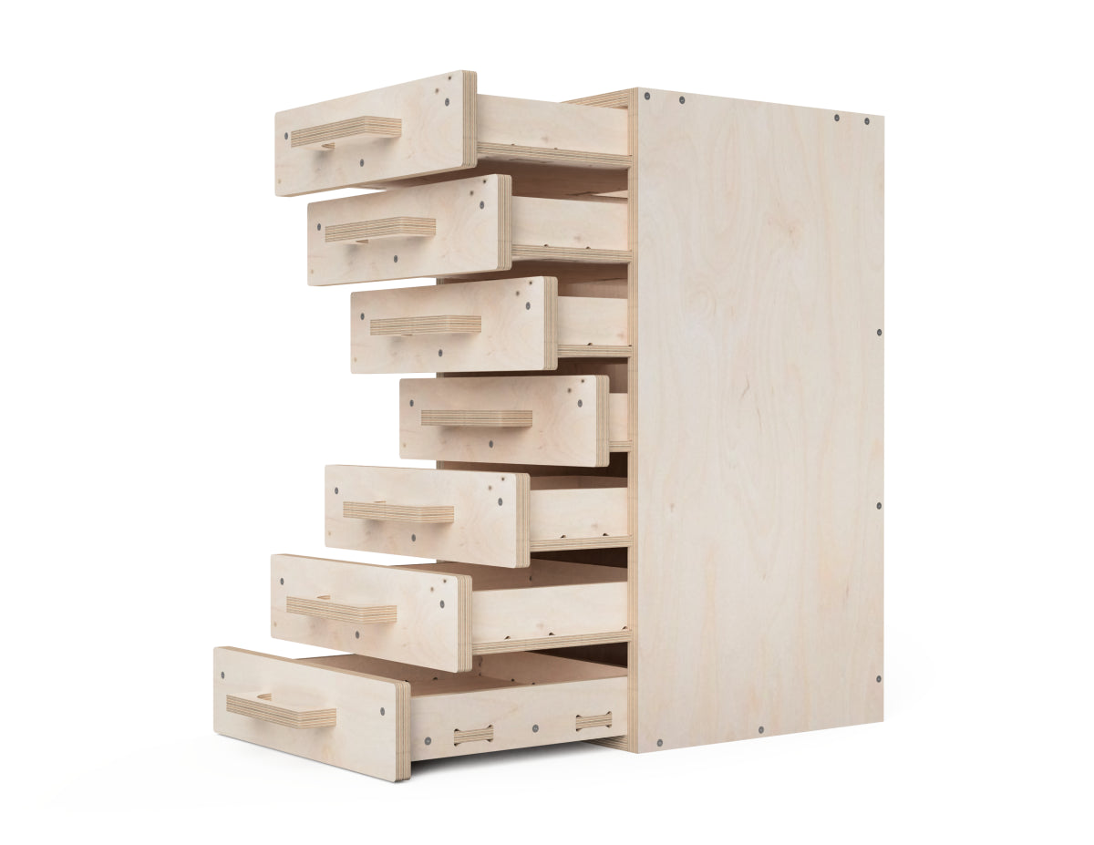 CNC cabinet project files with seven spacious drawers and panels
