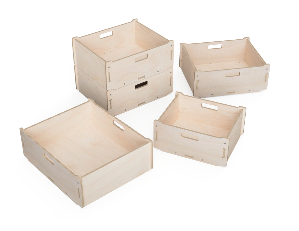 CNC cut plywood boxes with handles for easy carrying