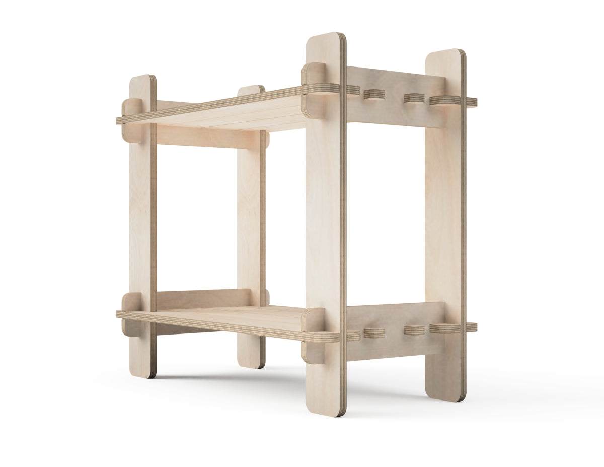 Small Kumo Shelf assembled from CNC-cut plywood parts – Japandi CNC furniture