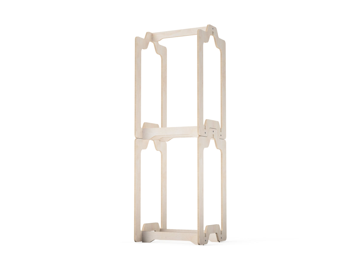 Stacked plywood firewood baskets demonstrating stable vertical storage