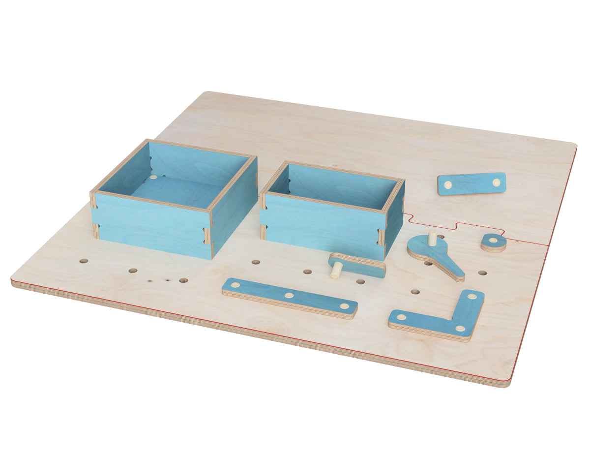 Workbench setup with CNC doghole clamps and organizers
