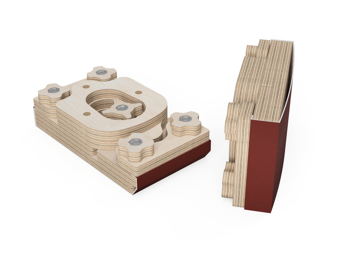 Rendered view of adjustable sanding block layout from DXF file