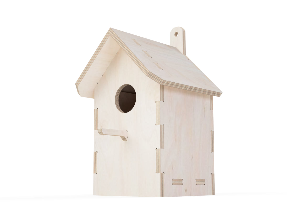 Birdhouse DXF file DXF file rendered from angled view for CNC cutting