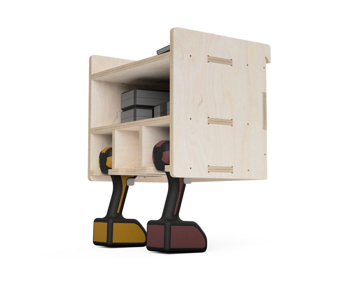 Double Shelf Drill Stand - French Cleat Attachment - CNC DXF file design overview