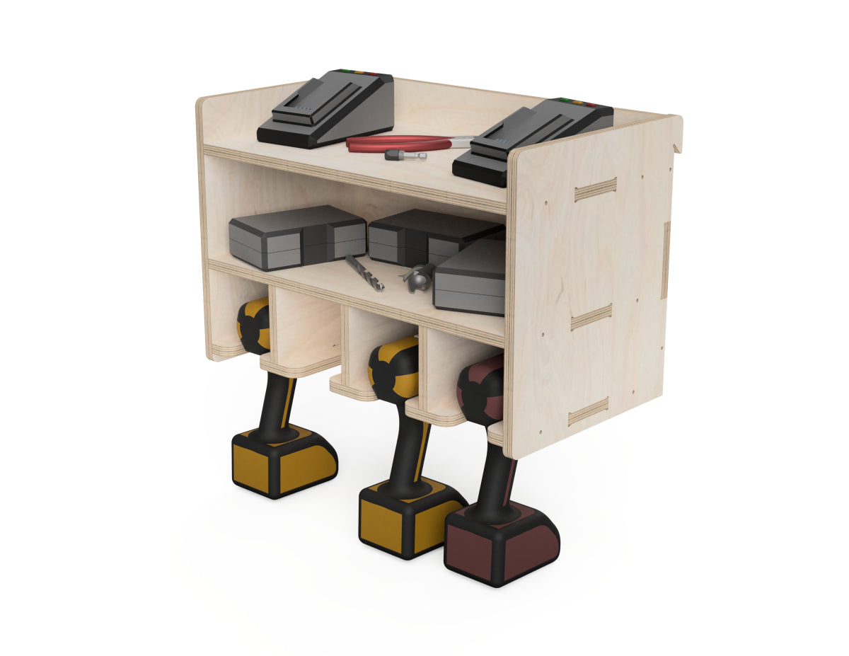 Double Shelf Drill Stand - French Cleat Attachment - DXF file rendered from angled view for CNC cutting