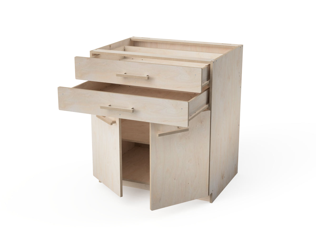 Double drawer workshop cabinet design for CNC router – preview of downloadable DXF file for DIY plywood storage project