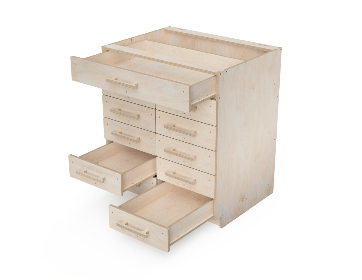 3D render of CNC-made double workshop cabinet with a spacious lower drawer – ideal woodworking project using DXF plans