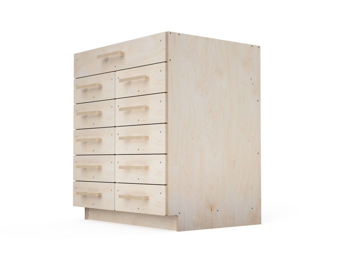 DIY plywood drawer cabinet for workshop use – double section design with a large pull-out drawer, CNC cut from included DXF files