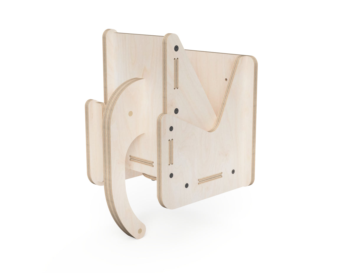 Wall-mounted storage holder for dust collection hose handle.