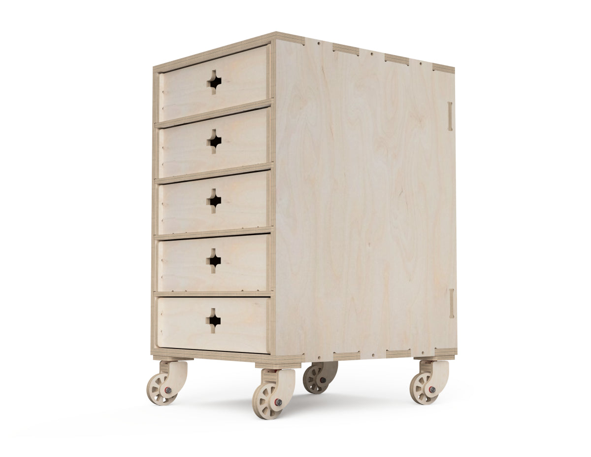 Five Drawer Cabinet For Workshop DXF file rendered from angled view for CNC cutting