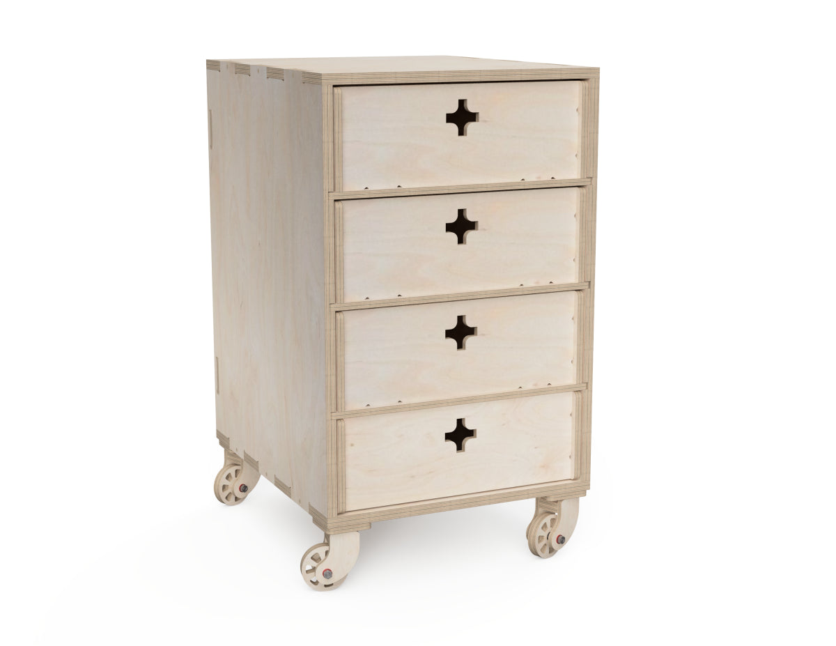 Four Drawer Cabinet For Workshop DXF file rendered from angled view for CNC cutting
