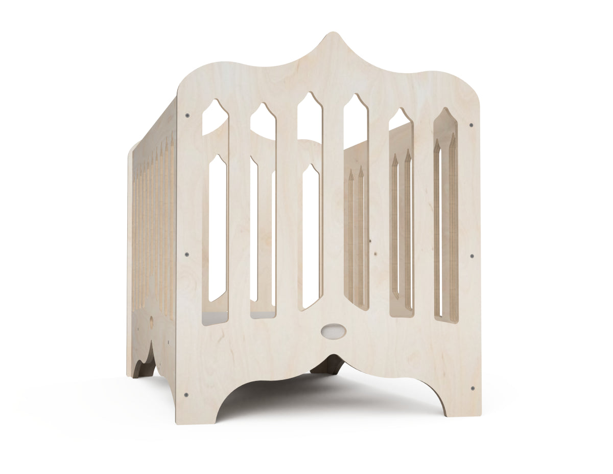 Gothic Baby Crib DXF file CNC-ready design showing joints and assembly features
