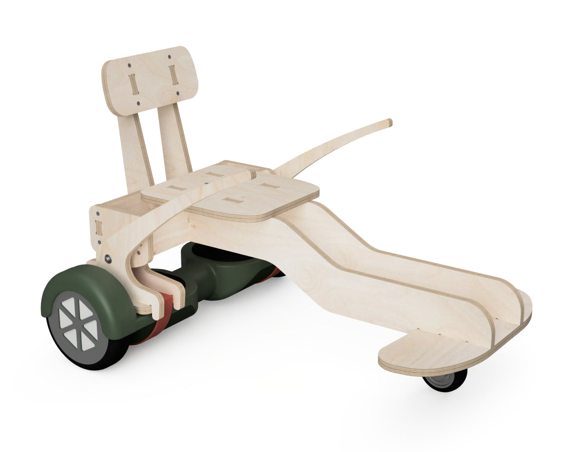 DIY hoverboard go-kart attachment made from CNC-cut plywood parts