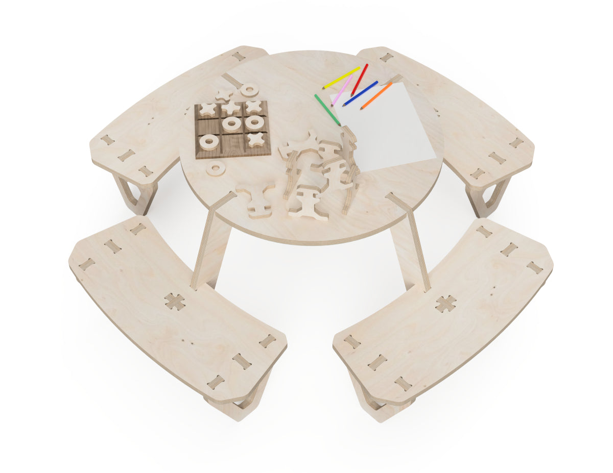 Rendered view of kids play table layout from DXF file