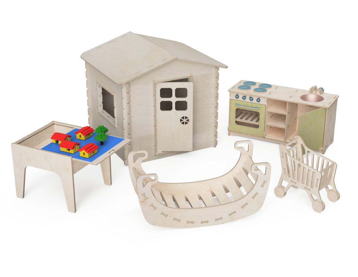 Kids Playroom Pack - DXF File Bundle DXF file rendered from angled view for CNC cutting