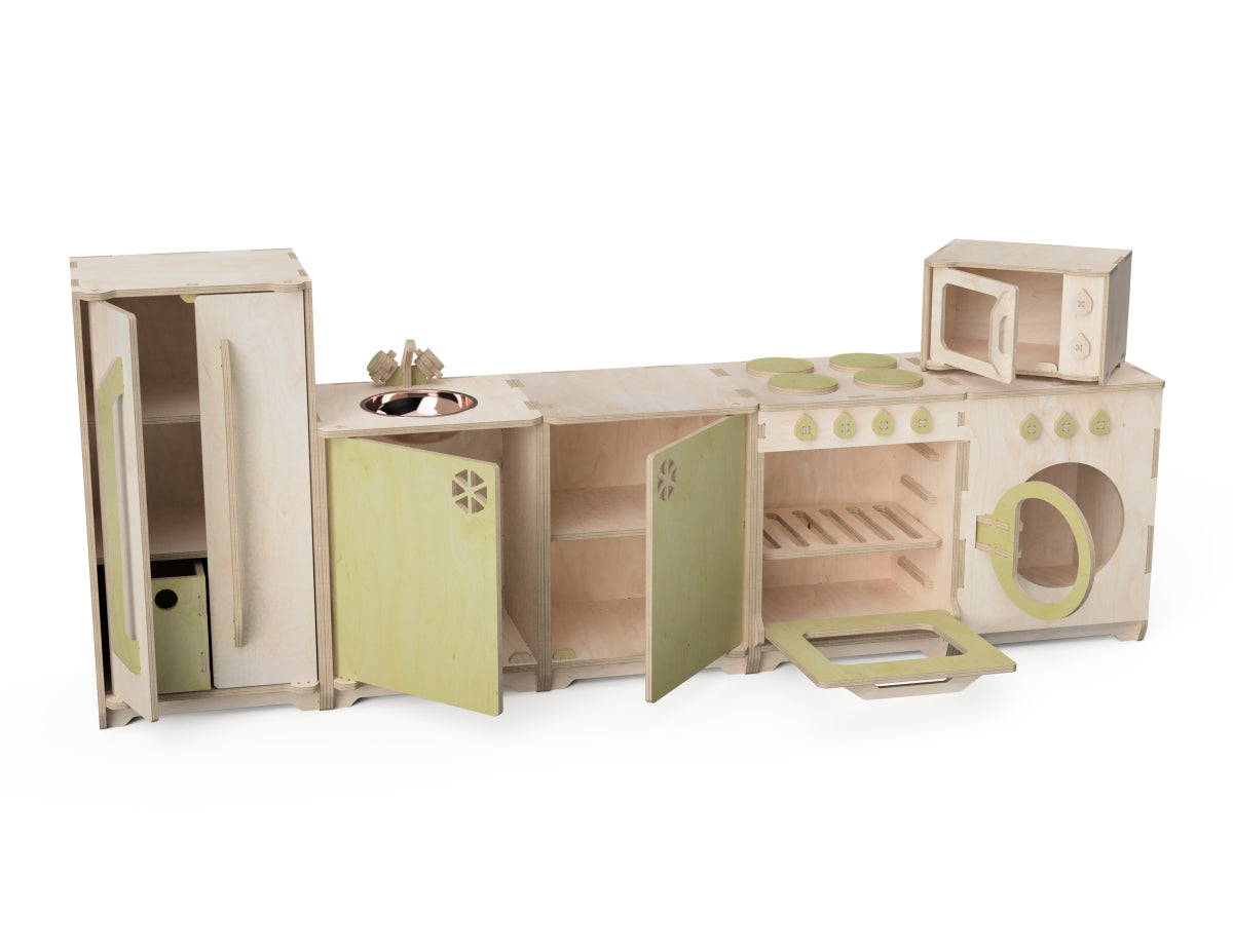 Kids Toy Kitchen Cabinet Set - DXF File Bundle CNC-ready design showing joints and assembly features
