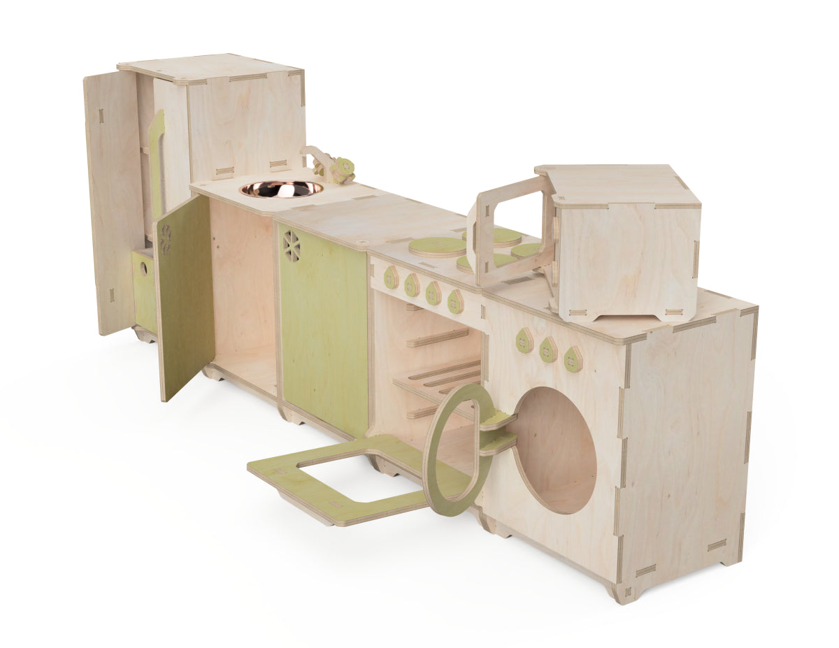 Kids Toy Kitchen Cabinet Set - DXF File Bundle DXF file rendered from angled view for CNC cutting
