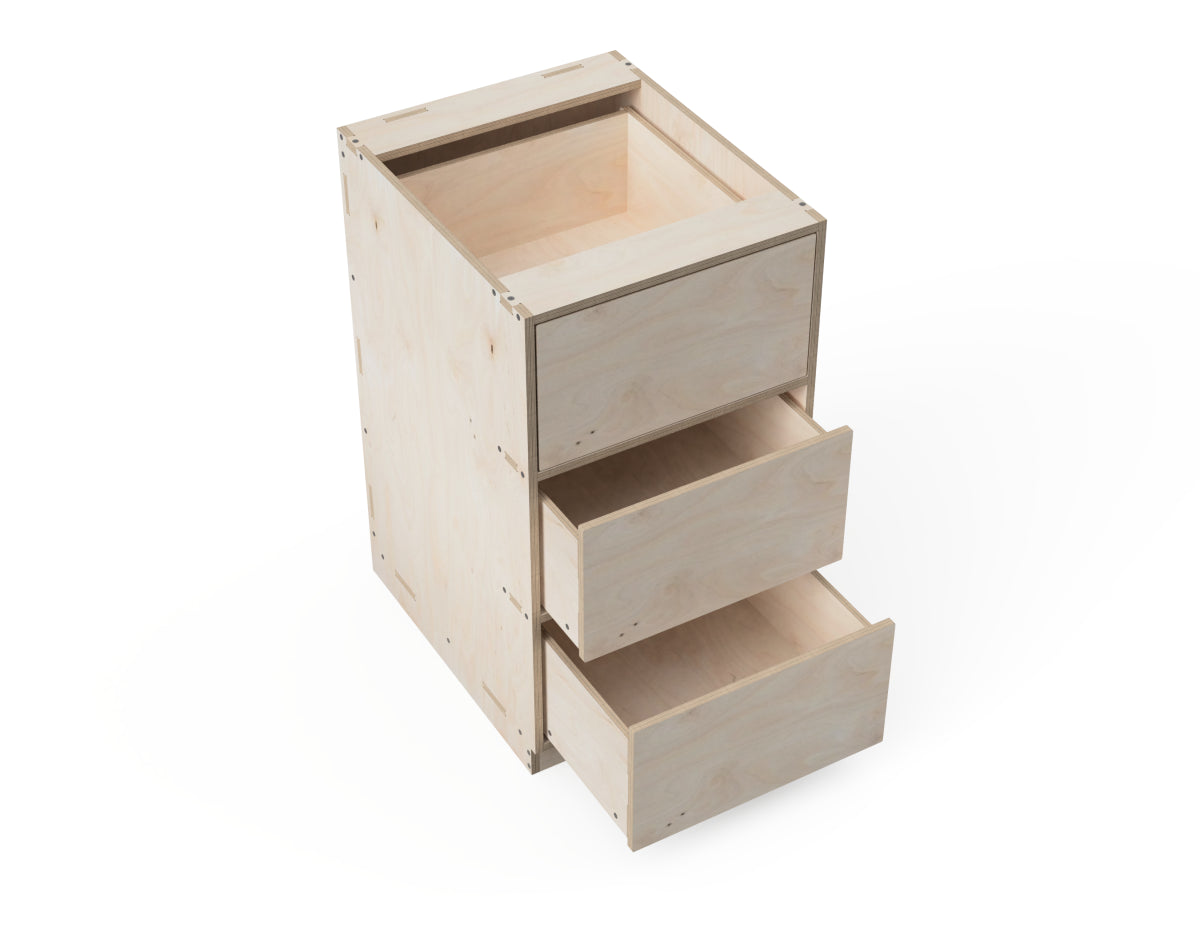 Detailed DXF drawing of kitchen cabinet - 3-drawers (inset door cabinets) for CNC router
