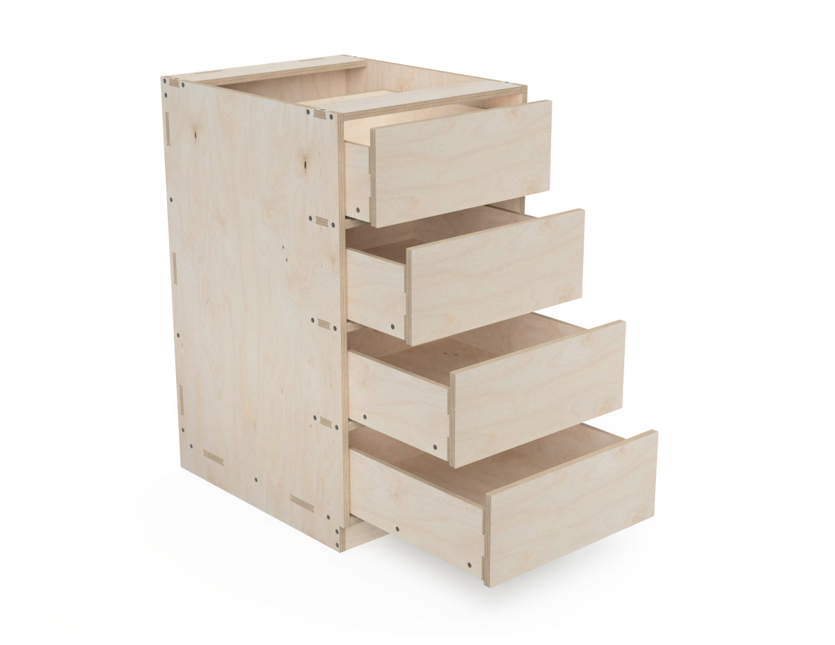 Detailed DXF drawing of kitchen cabinet - 4-drawers (inset door cabinets) for CNC router