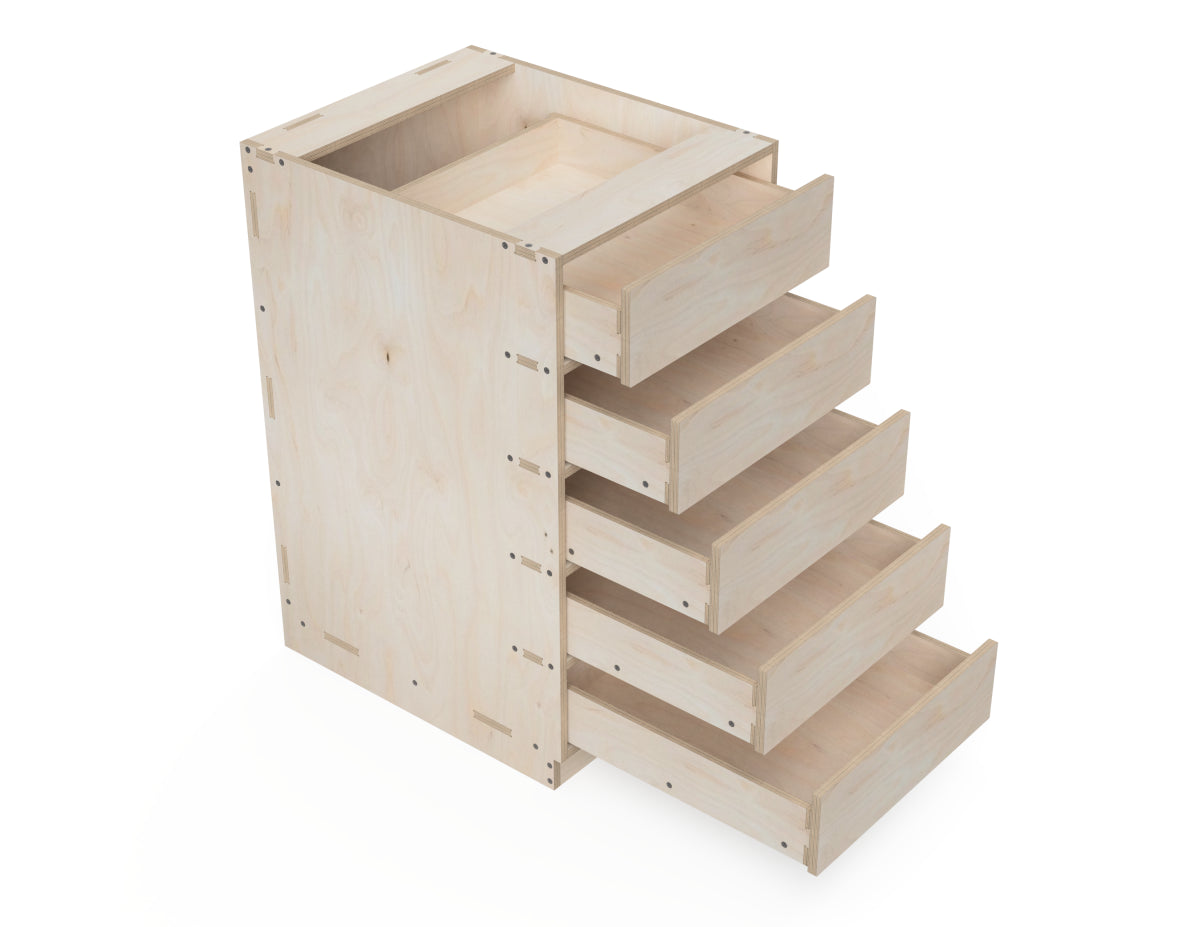 Detailed DXF drawing of kitchen cabinet - 5-drawers (inset door cabinets) for CNC router