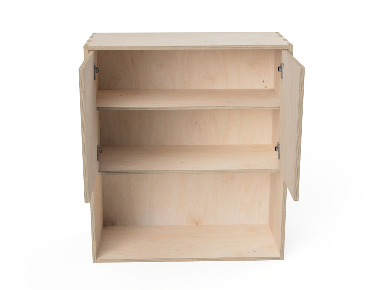 Rendered view of kitchen wall cabinet - double open shelf (inset door cabinets) layout from DXF file