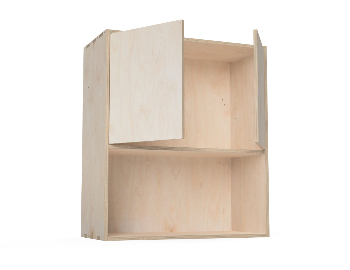 Detailed DXF drawing of kitchen wall cabinet - double open shelf (inset door cabinets) for CNC router