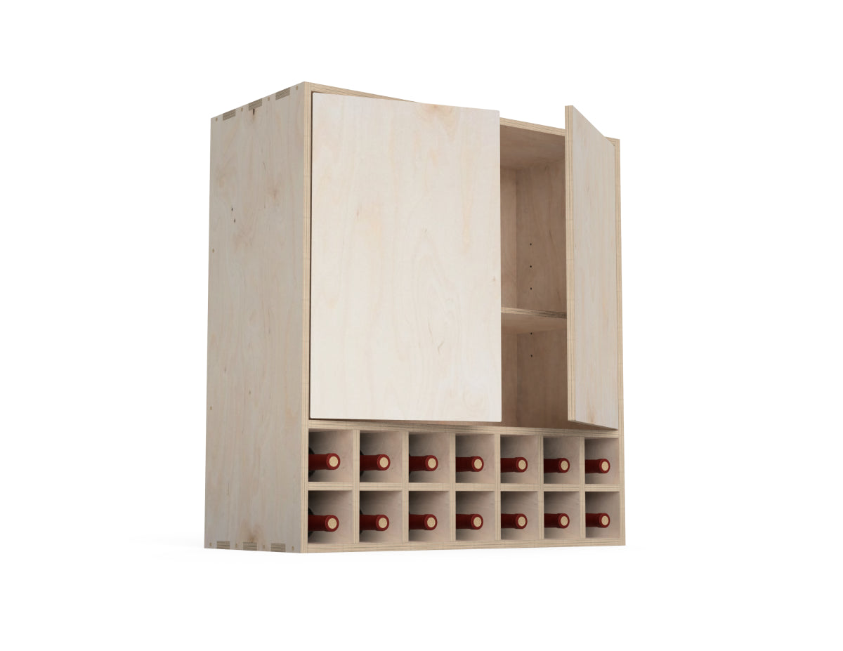 Detailed DXF drawing of kitchen wall cabinet - double wine storage (inset door cabinets) for CNC router