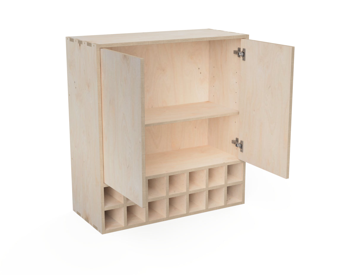 Kitchen Wall Cabinet - Double Wine Storage (Inset Door Cabinets) CNC-ready design showing joints and assembly features