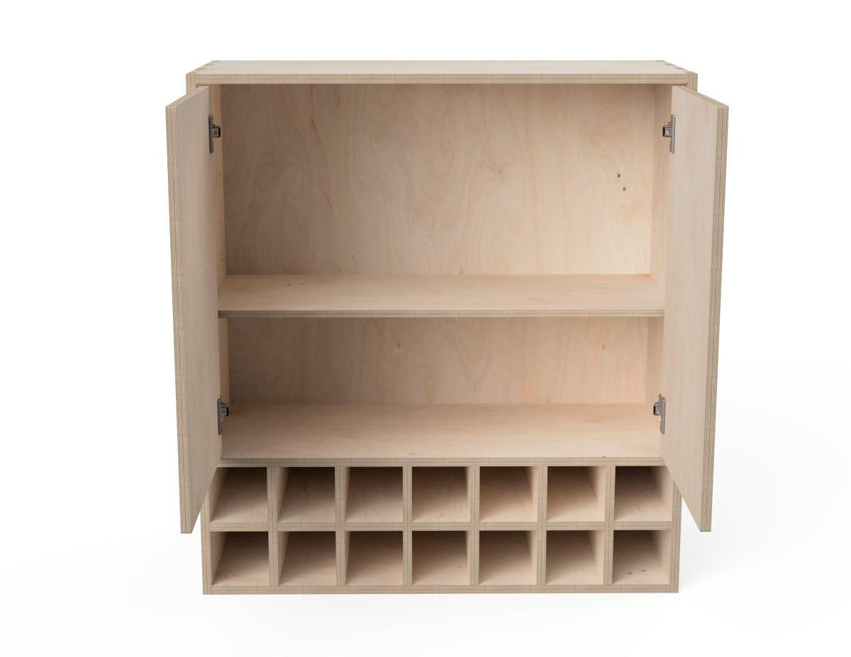 Rendered view of kitchen wall cabinet - double wine storage (inset door cabinets) layout from DXF file