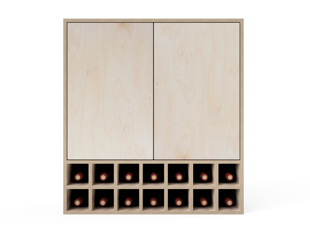 Kitchen Wall Cabinet - Double Wine Storage (Inset Door Cabinets) DXF file rendered from angled view for CNC cutting