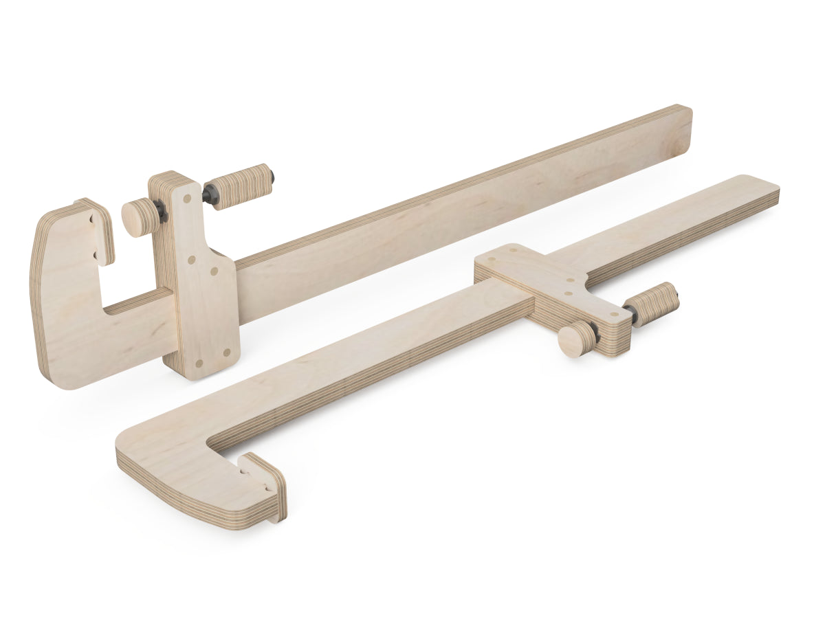 Large Plywood Clamps DXF file rendered from angled view for CNC cutting