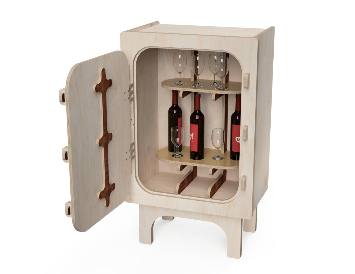 Bar Cabinet - Submarine DXF file rendered from angled view for CNC cutting