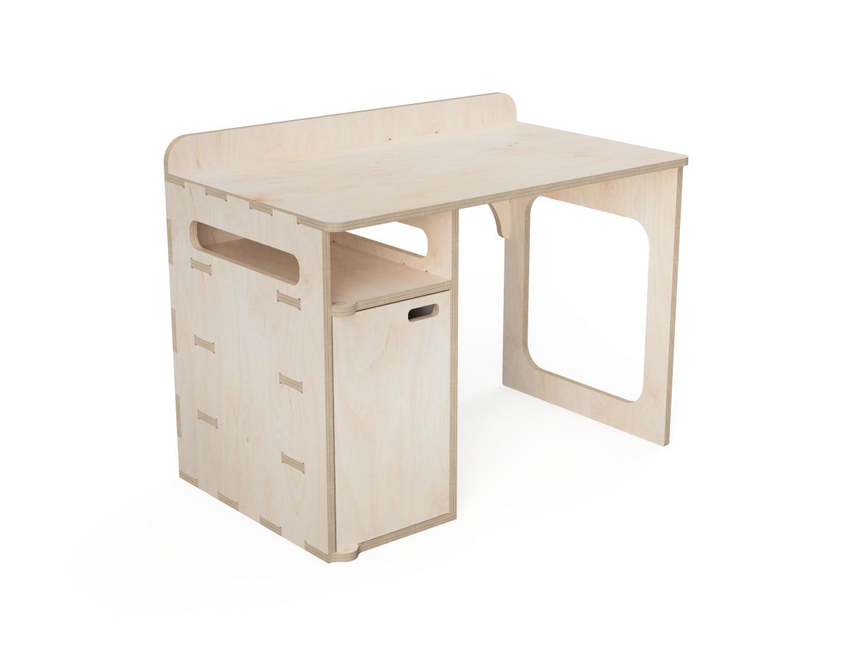 Office Desk (With a Cabinet) DXF file rendered from angled view for CNC cutting