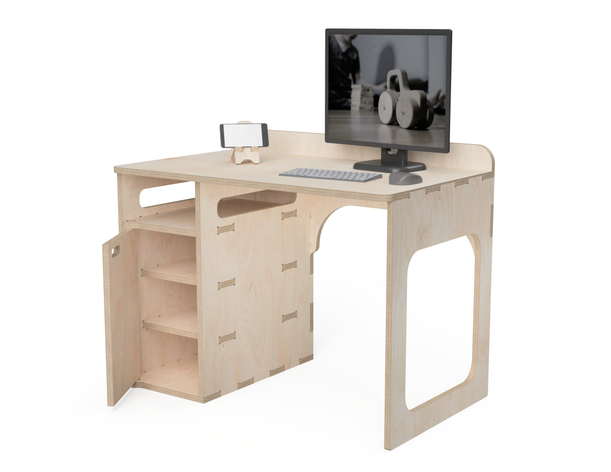 Office Desk (With a Cabinet) CNC-ready design showing joints and assembly features