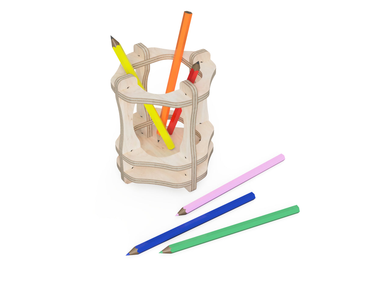 Pen Holder Free DXF file CNC-ready design showing joints and assembly features