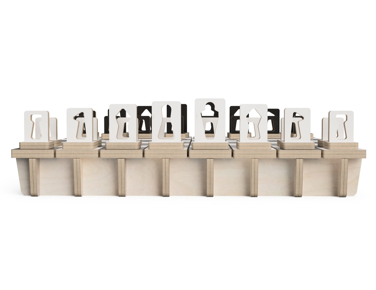 Premium Chess Set DXF file rendered from angled view for CNC cutting