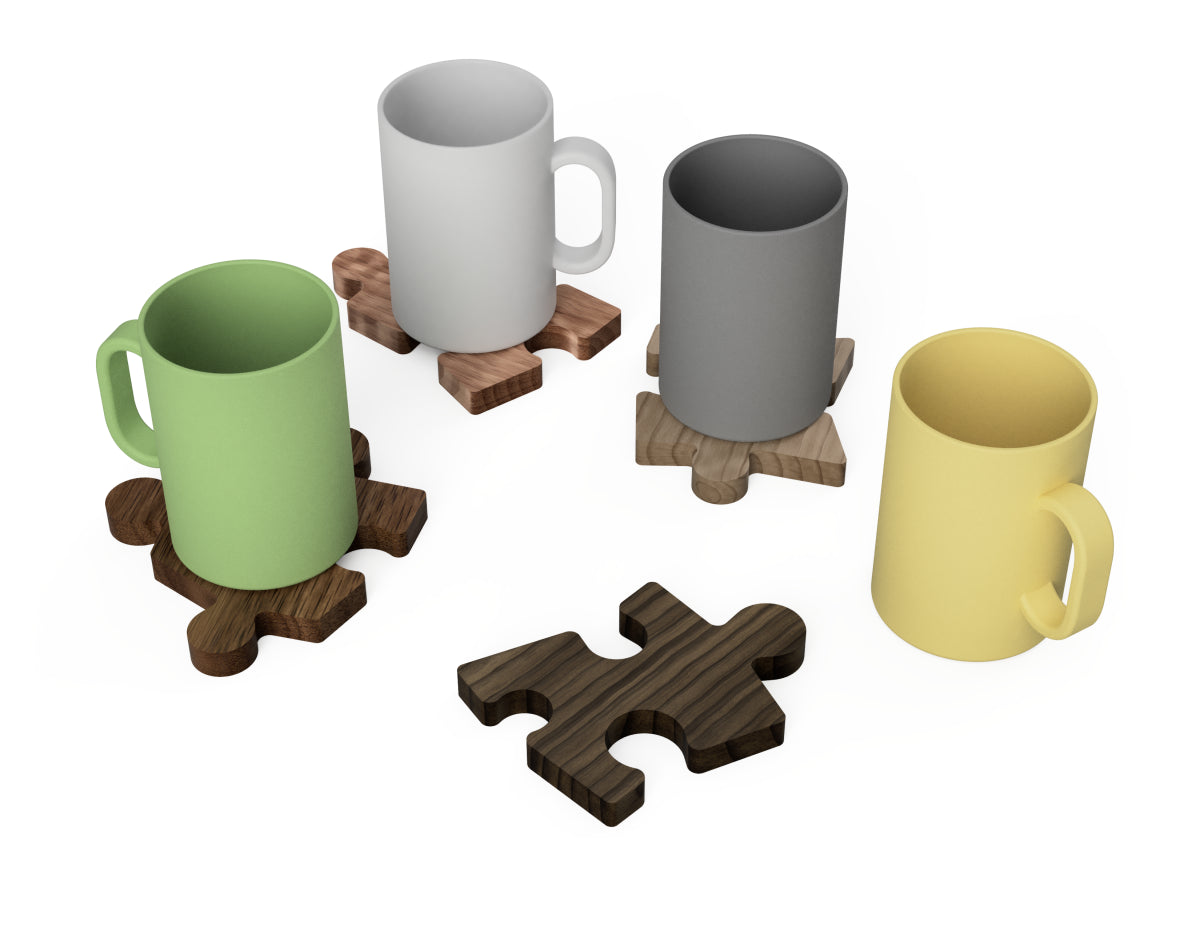 Puzzle cup coaster Free DXF file DXF file rendered from angled view for CNC cutting