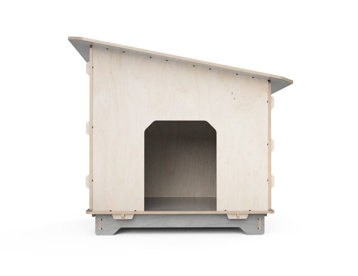 Simple Dog House DXF file rendered from angled view for CNC cutting
