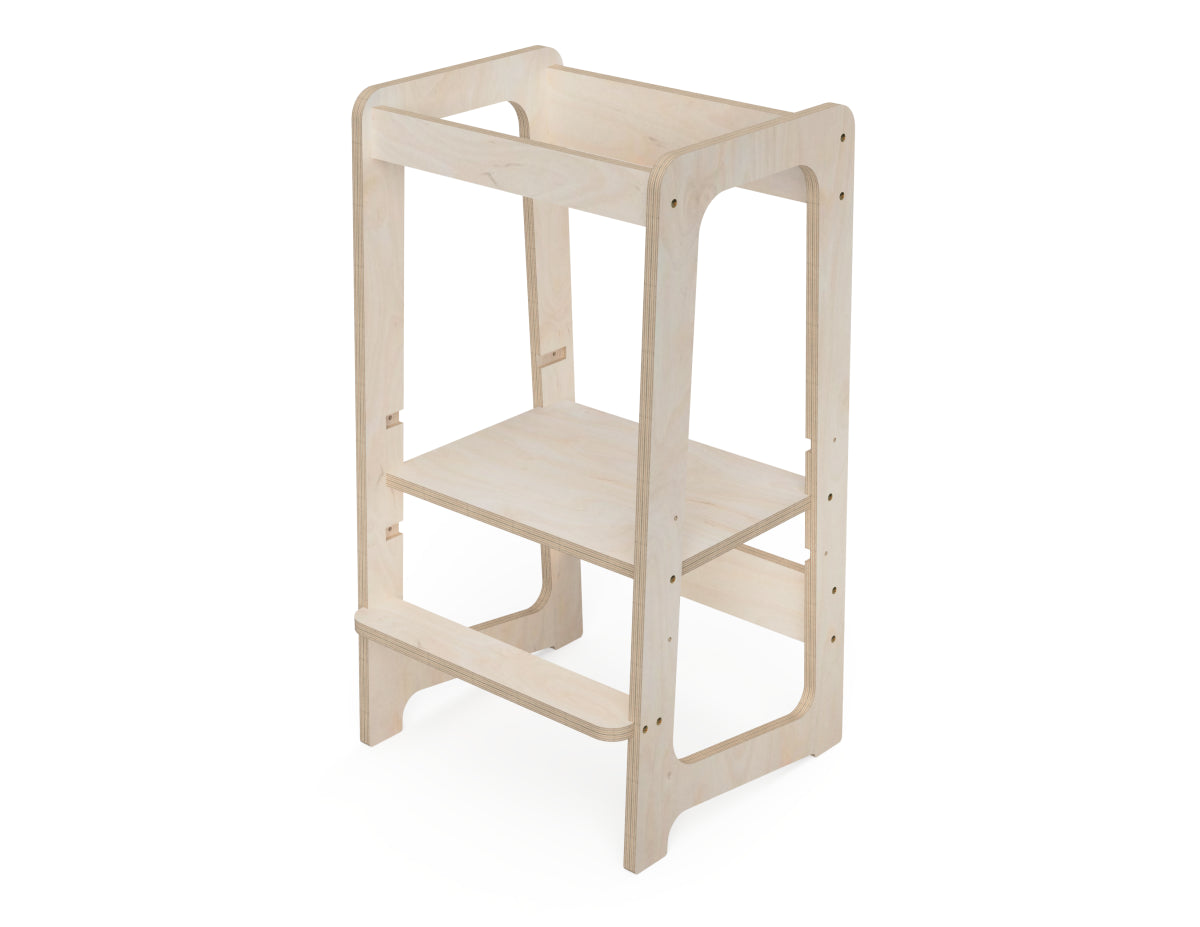 Simple Kids Kitchen Tower DXF file rendered from angled view for CNC cutting