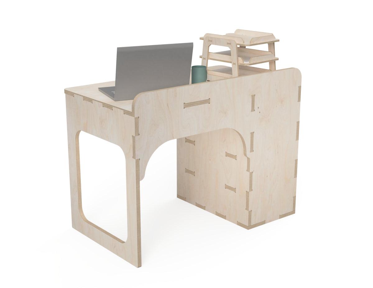 Simple Office Desk DXF file rendered from angled view for CNC cutting
