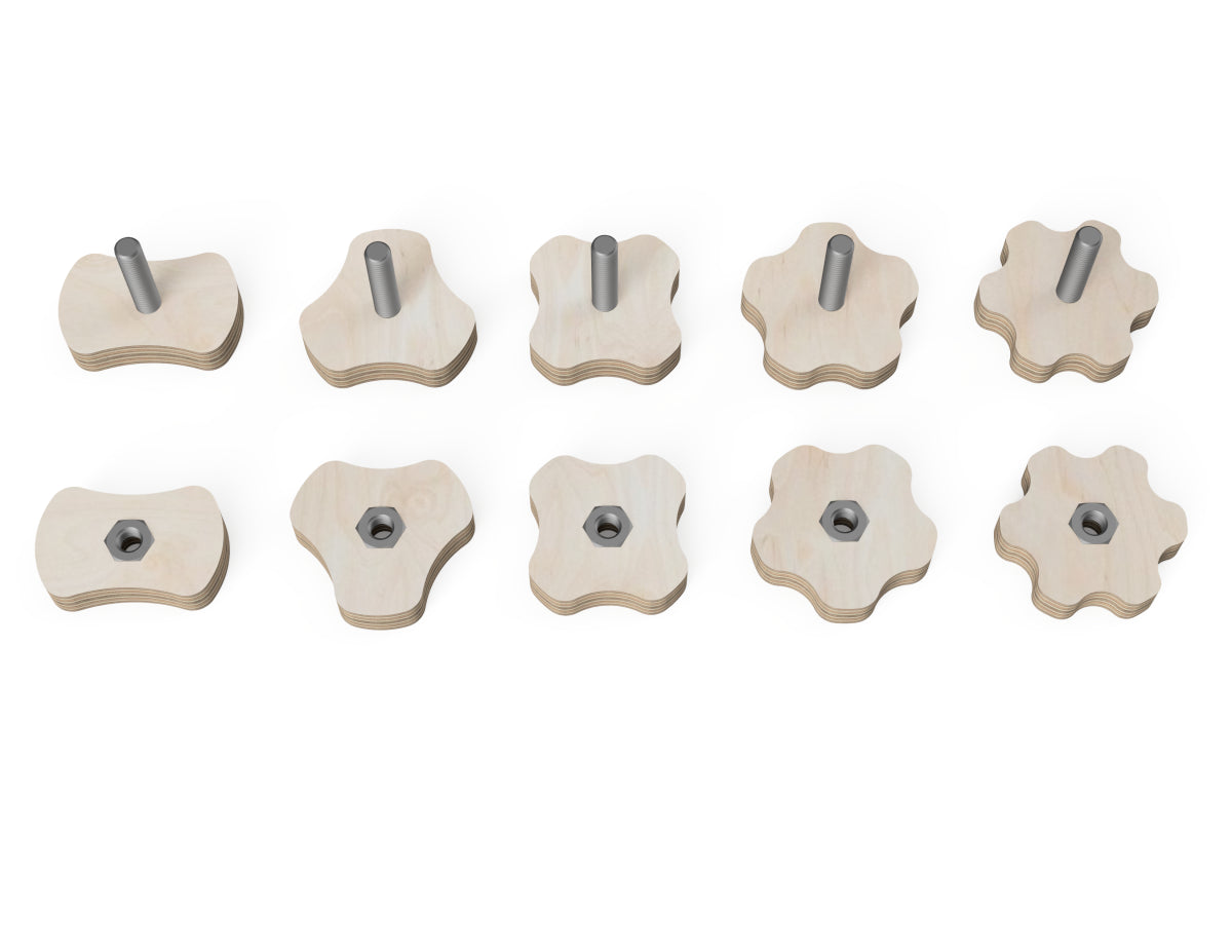 Simple Star Knobs - CNC-ready design showing joints and assembly features